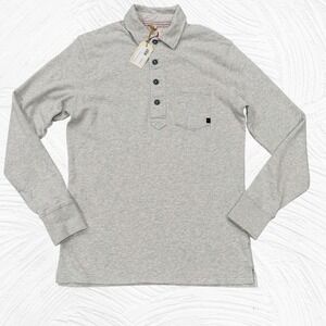 NWT Relwen‎ French Loop Long Sleeve Polo Shirt Small Stone Grey Quarter Button